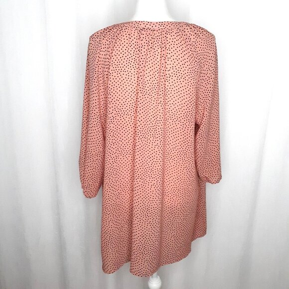 ModCloth Black Polka Dot on Peach V-Neck Tunic Blouse - Picture 4 of 7